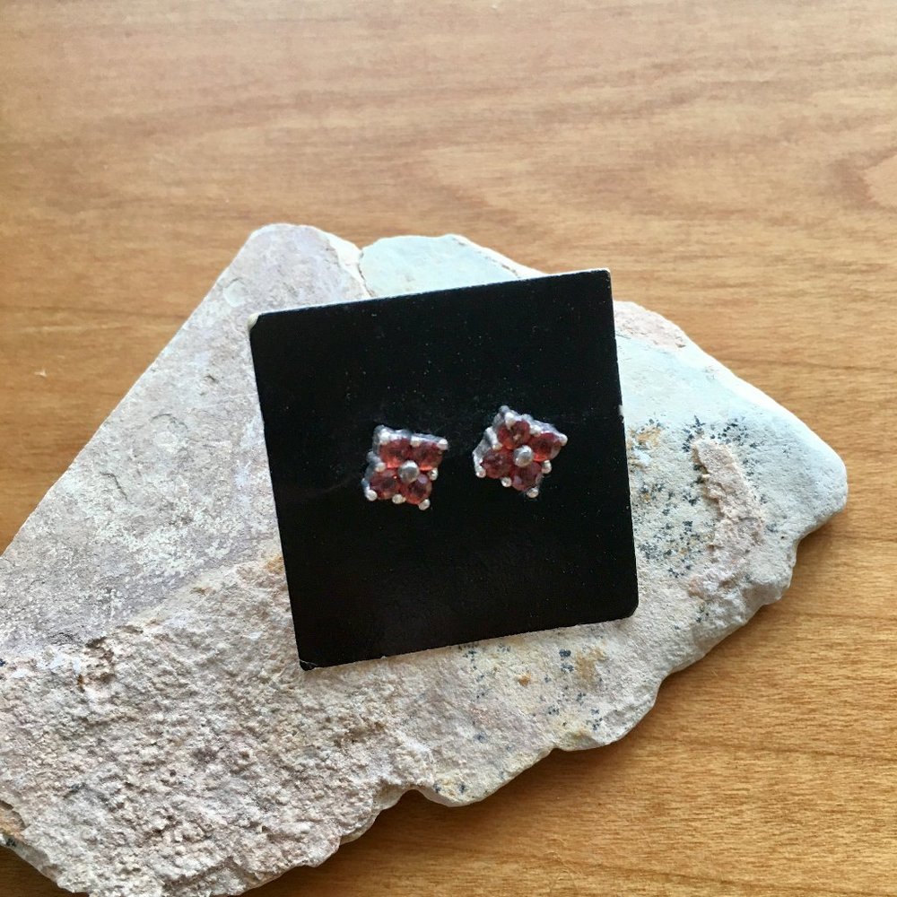Garnet and Silver Small Stud Earrings - Picture 4 of 4